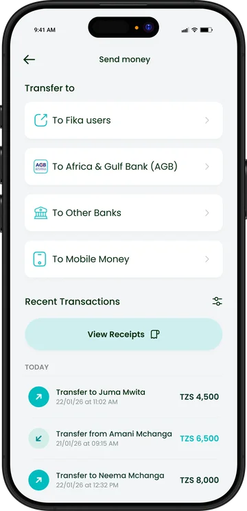 FIKA send money screen