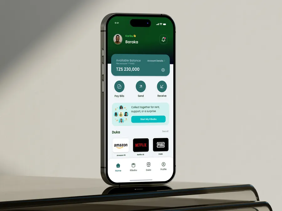 FIKA neo-banking app home screen
